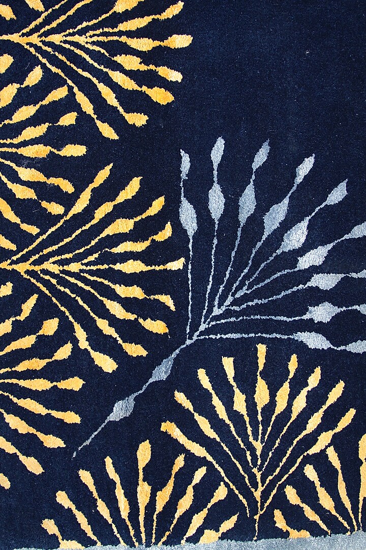 Blue Golden Wool & Silk Handcrafted Carpet by QAALEEN at Pernia's Pop Up Shop