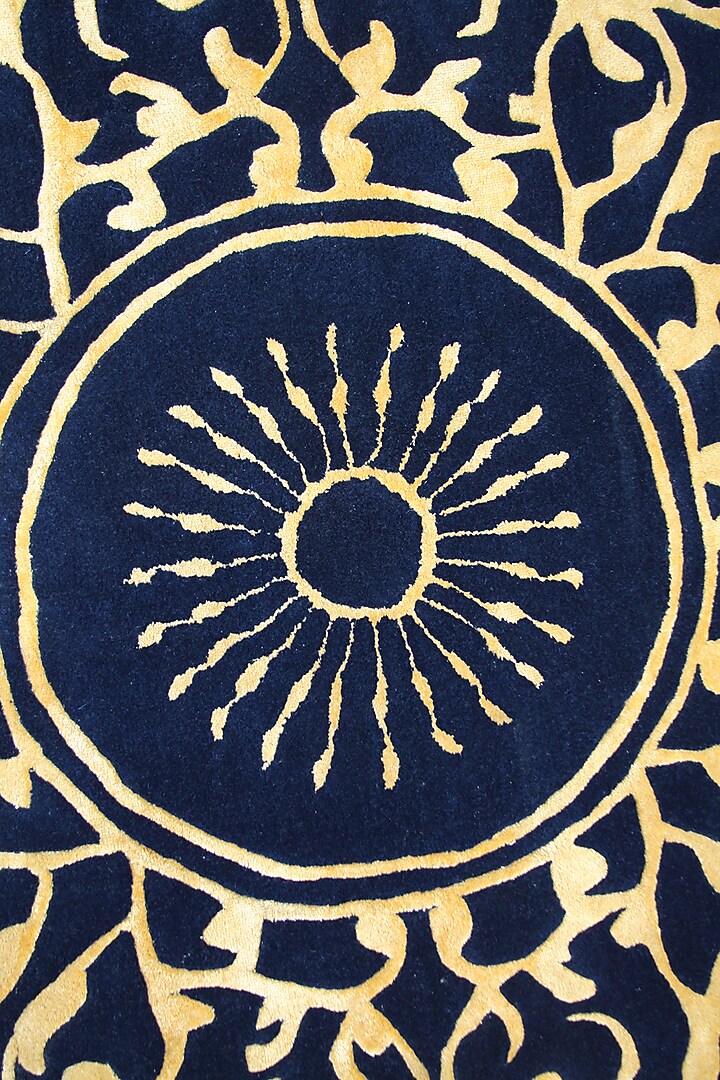 Blue Golden Wool & Silk Handcrafted Carpet by QAALEEN at Pernia's Pop Up Shop