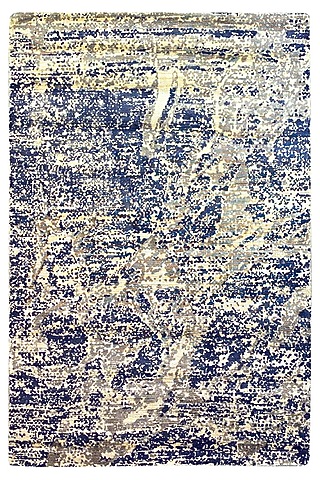 Blue & Cream Bamboo Silk Handcrafted Rug by QAALEEN