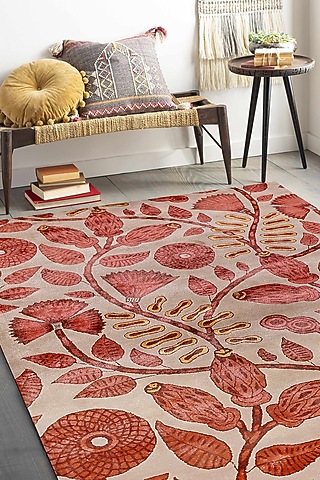 Beige & Rust Handcrafted Carpet by QAALEEN