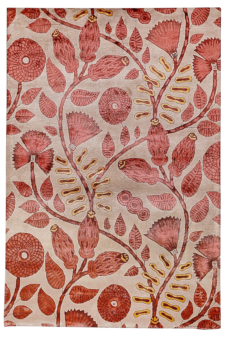 Beige & Rust Handcrafted Carpet by QAALEEN at Pernia's Pop Up Shop