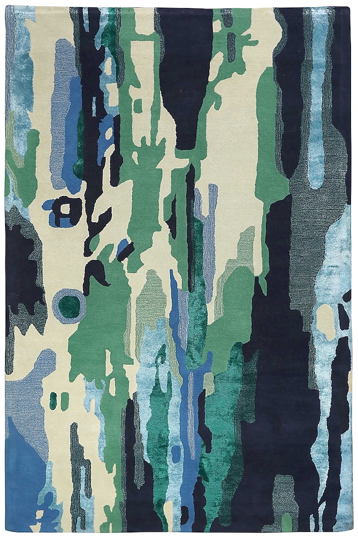 Blue & Green Woolen Hand-Tufted Carpet by QAALEEN at Pernia's Pop Up Shop