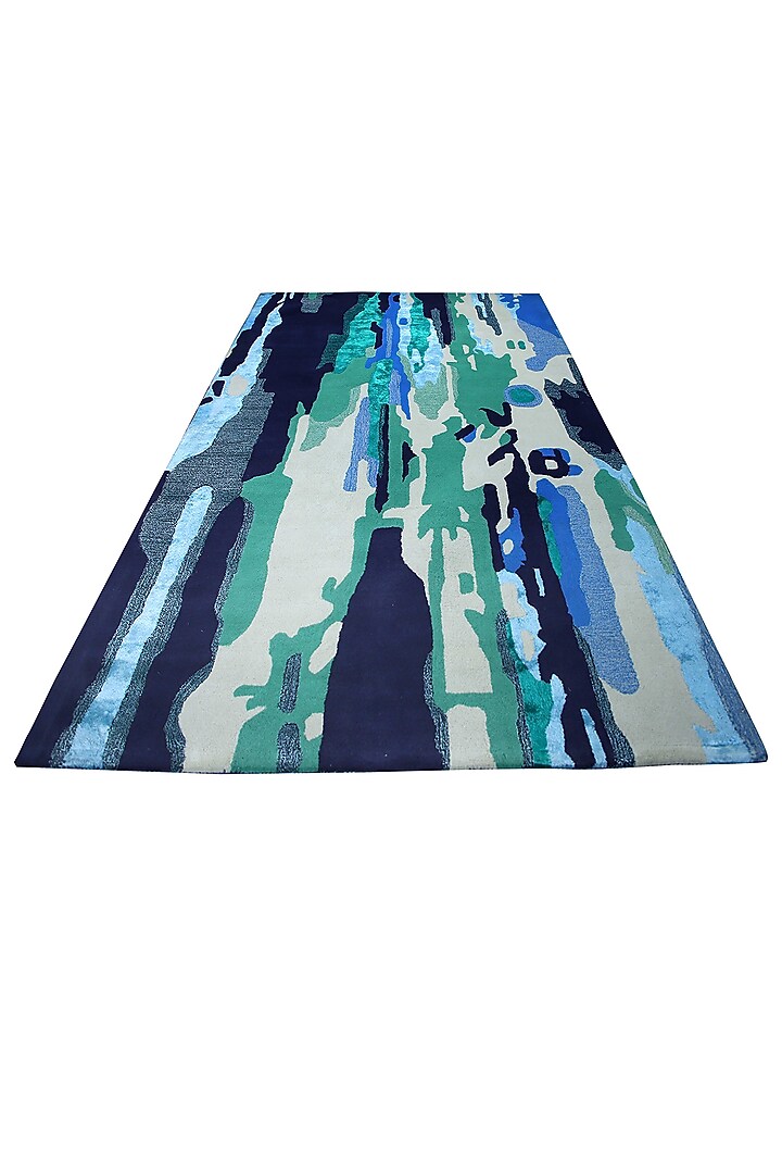 Blue & Green Woolen Hand-Tufted Carpet by QAALEEN at Pernia's Pop Up Shop