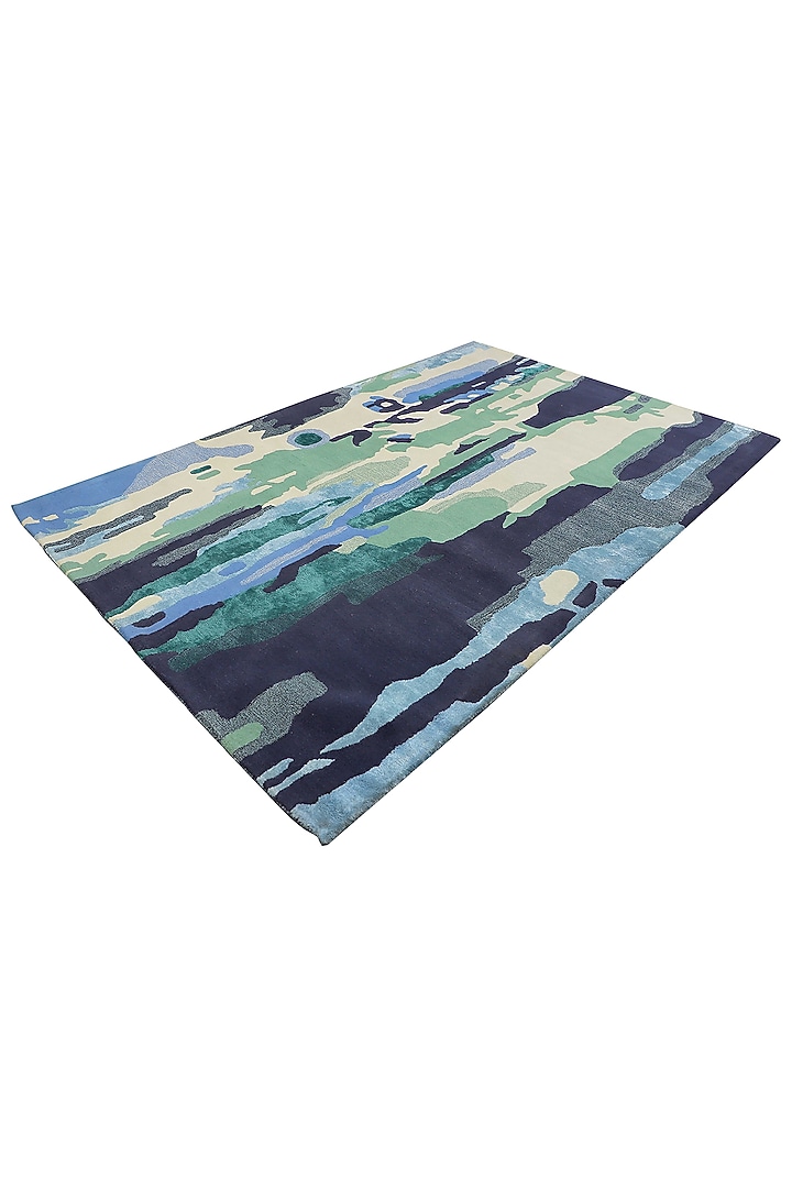 Blue & Green Woolen Hand-Tufted Carpet by QAALEEN at Pernia's Pop Up Shop