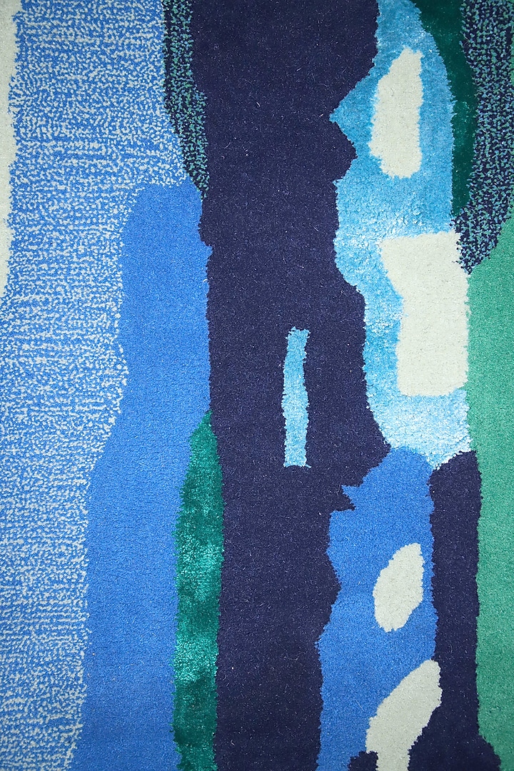 Blue & Green Woolen Hand-Tufted Carpet by QAALEEN at Pernia's Pop Up Shop