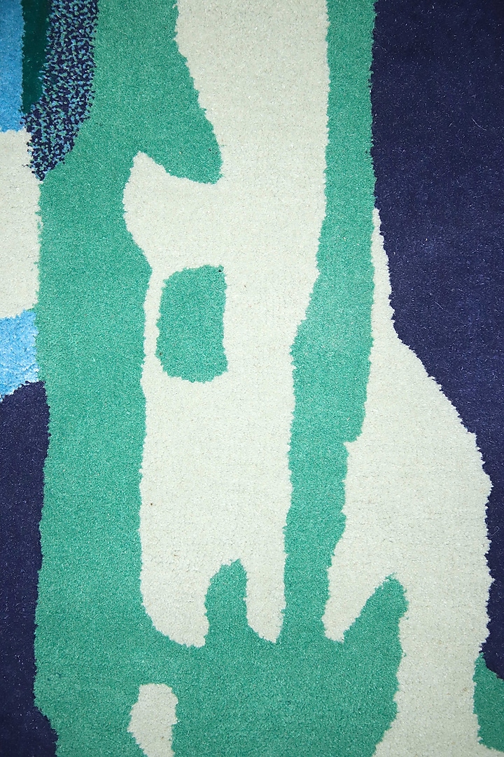 Blue & Green Woolen Hand-Tufted Carpet by QAALEEN at Pernia's Pop Up Shop
