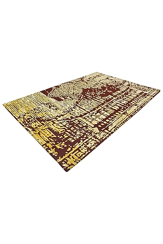 Red & Golden Handcrafted Rug by QAALEEN