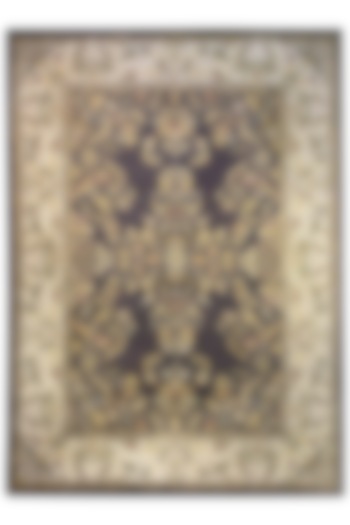 Dark Grey & Beige Handwoven Carpet by QAALEEN