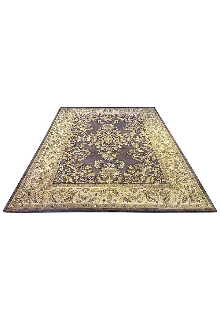 Dark Grey & Beige Handwoven Carpet by QAALEEN at Pernia's Pop Up Shop