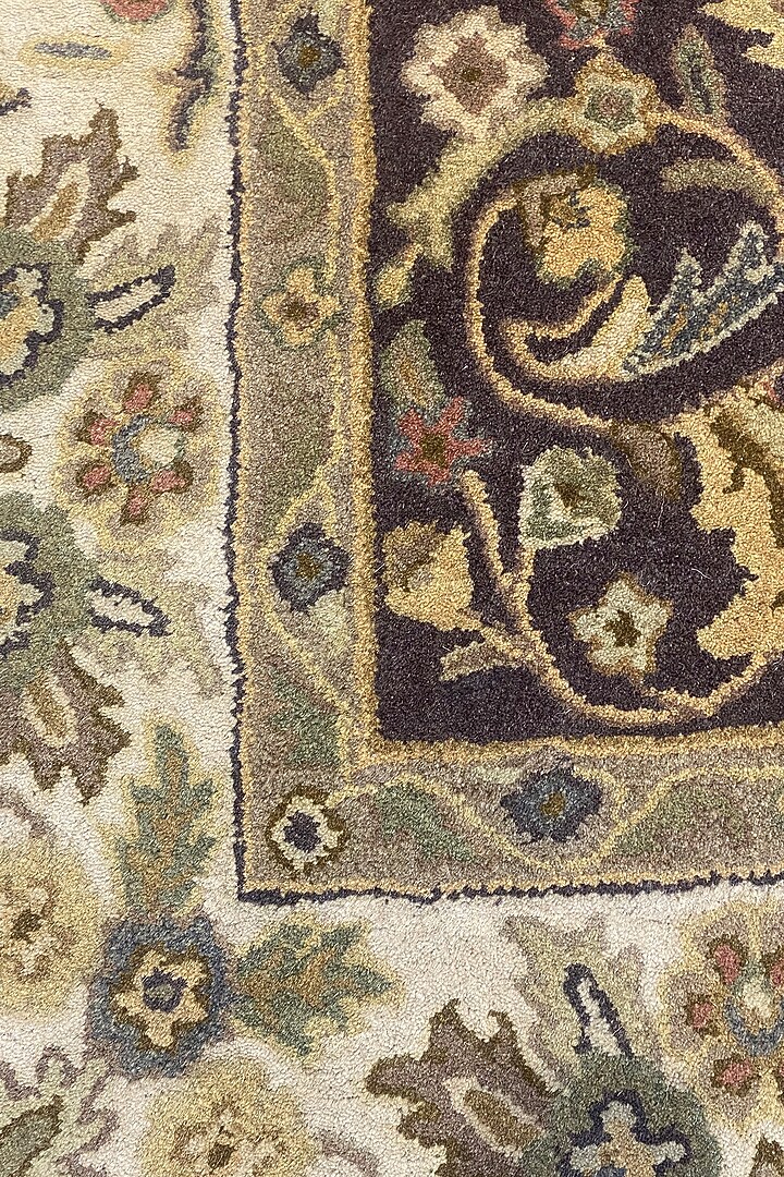 Dark Grey & Beige Handwoven Carpet by QAALEEN at Pernia's Pop Up Shop