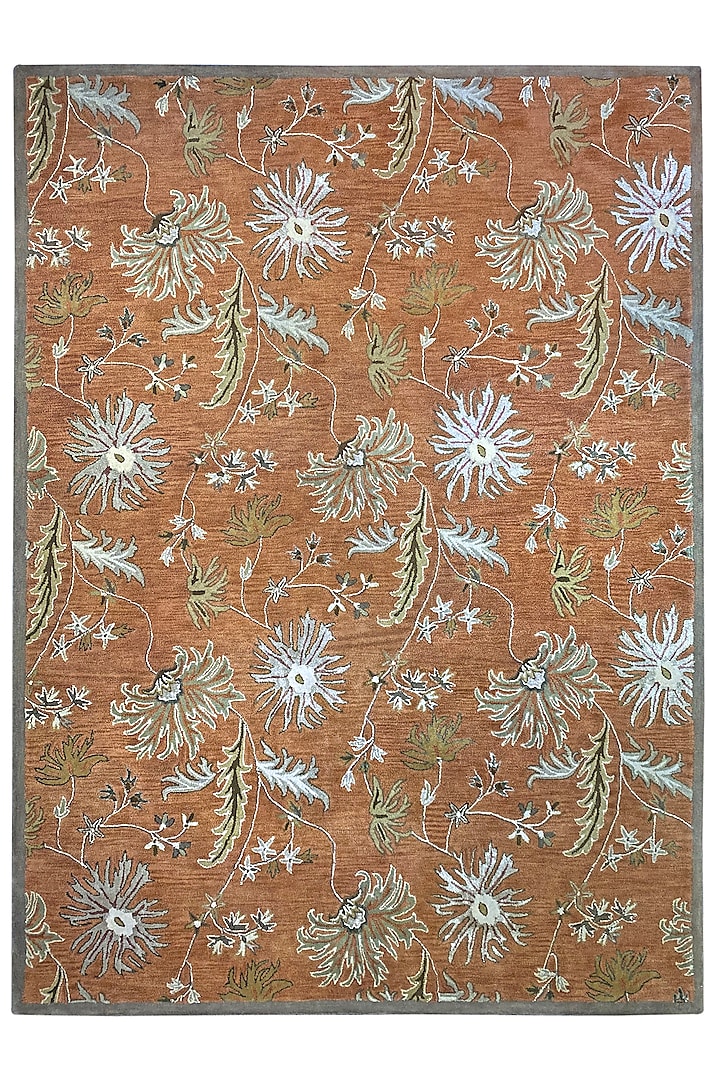 Orange Handwoven Carpet by QAALEEN