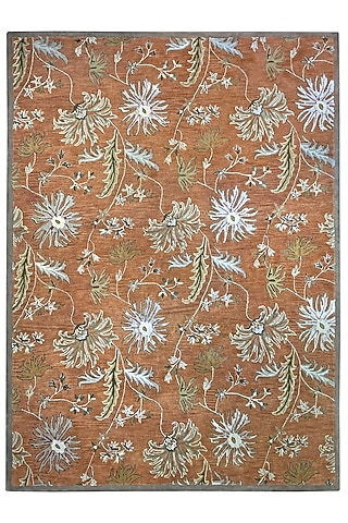 Orange Handwoven Carpet by QAALEEN