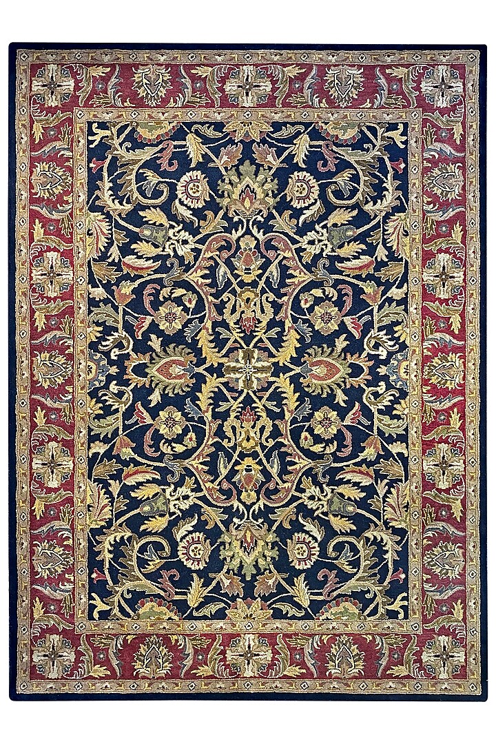 Black & Rust Woolen Handwoven Carpet by QAALEEN