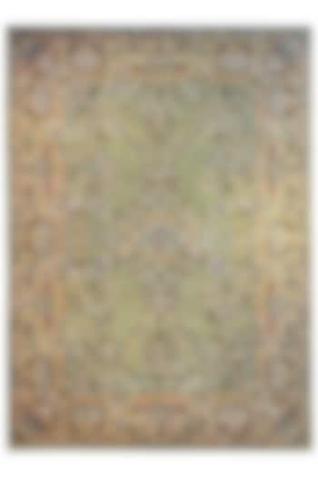 Green & Gold Handwoven Carpet by QAALEEN