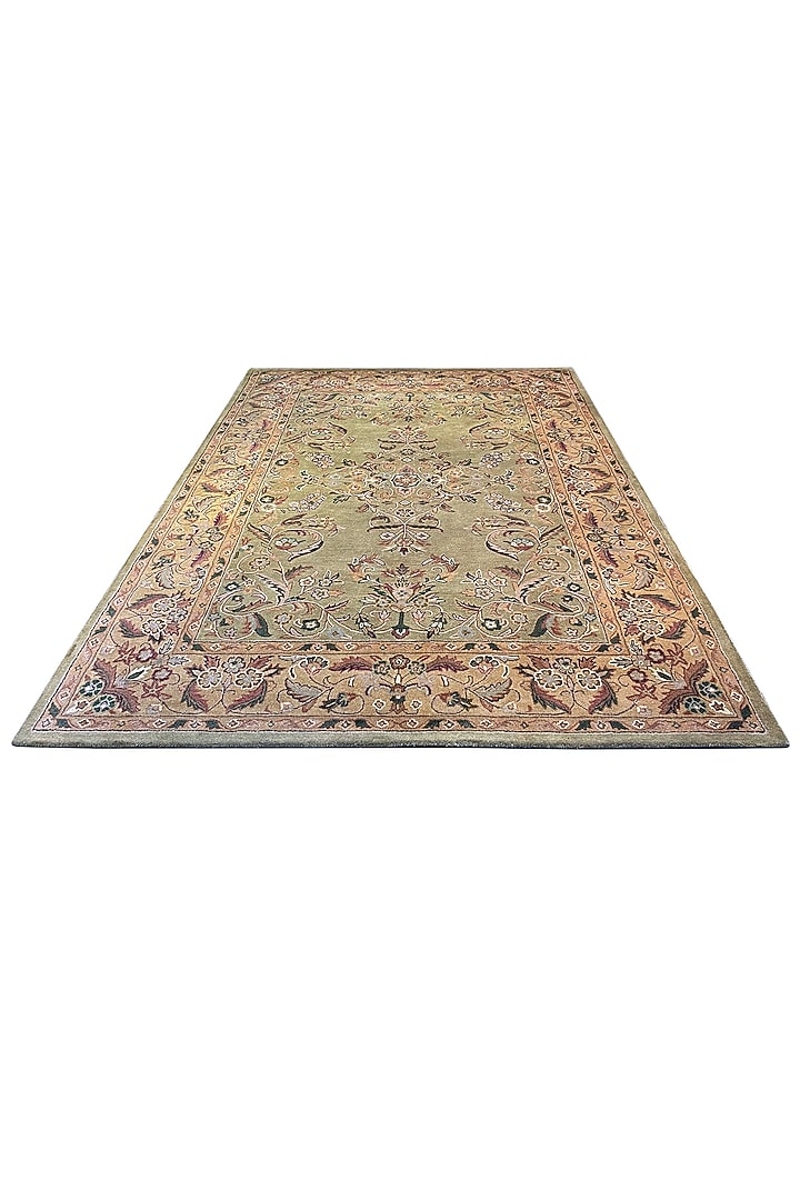 Green & Gold Handwoven Carpet by QAALEEN at Pernia's Pop Up Shop