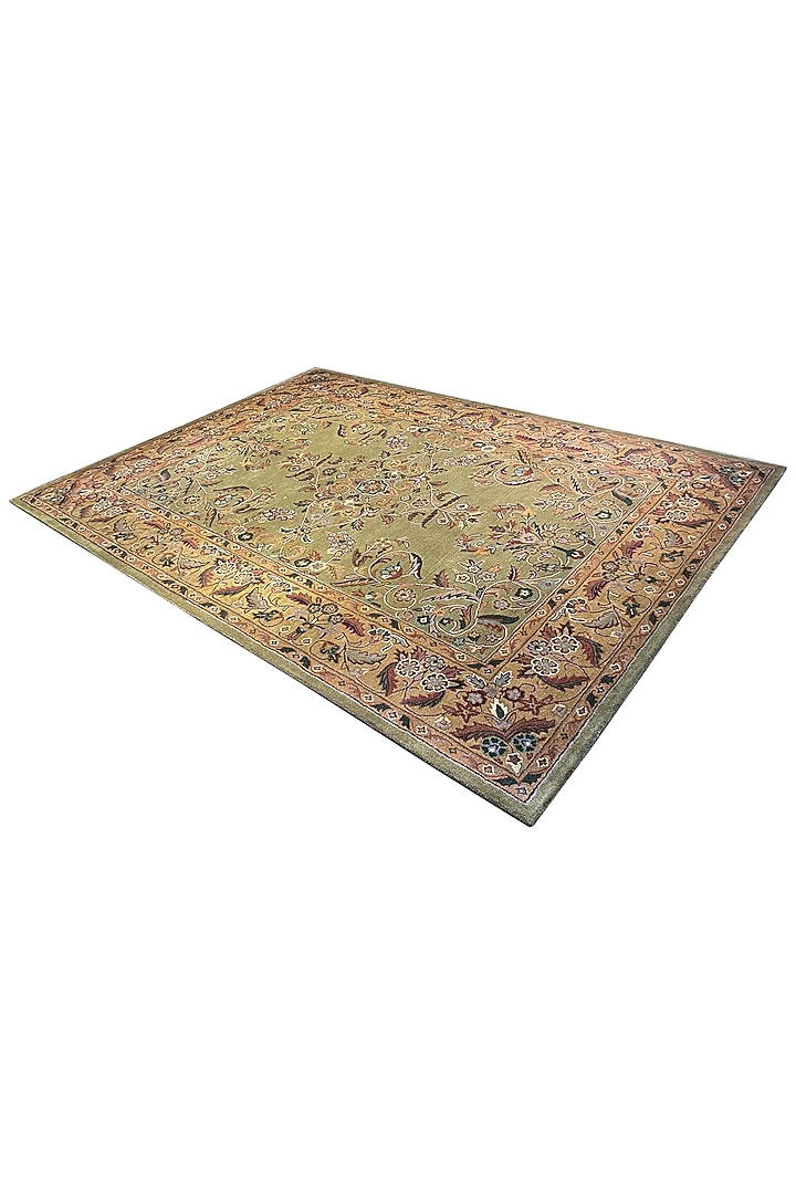Green & Gold Handwoven Carpet by QAALEEN at Pernia's Pop Up Shop