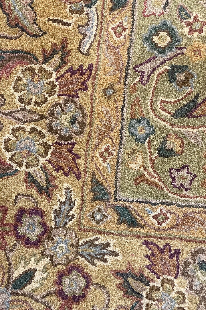 Green & Gold Handwoven Carpet by QAALEEN at Pernia's Pop Up Shop