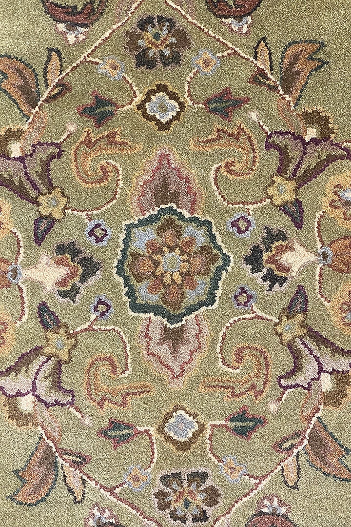 Green & Gold Handwoven Carpet by QAALEEN at Pernia's Pop Up Shop