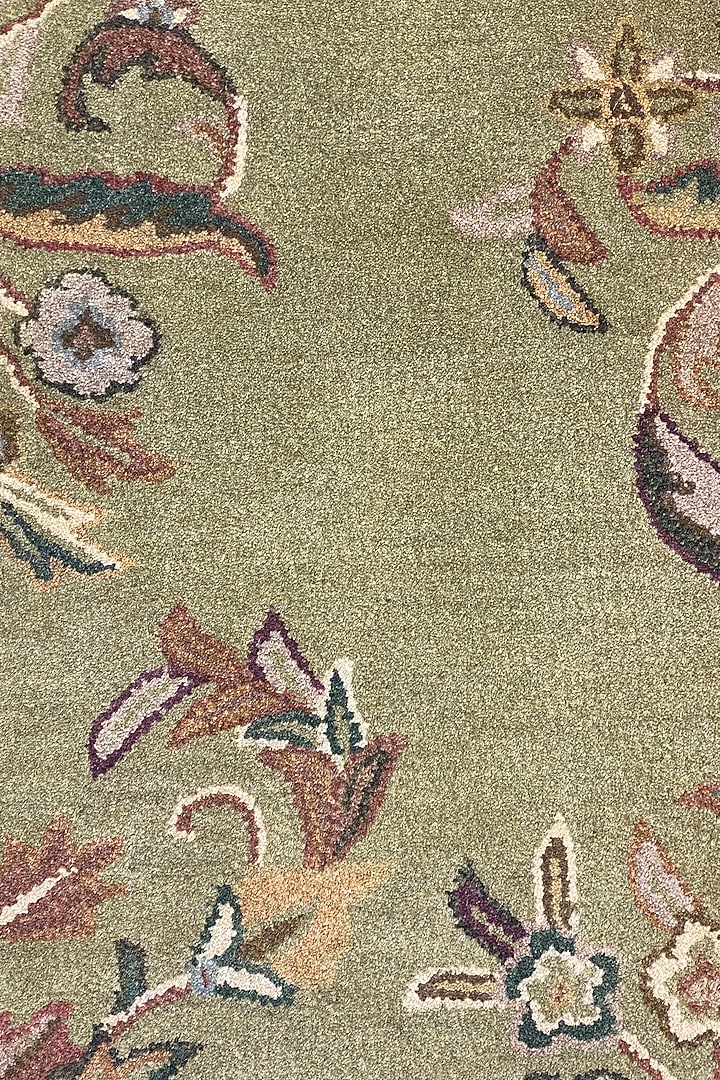 Green & Gold Handwoven Carpet by QAALEEN at Pernia's Pop Up Shop
