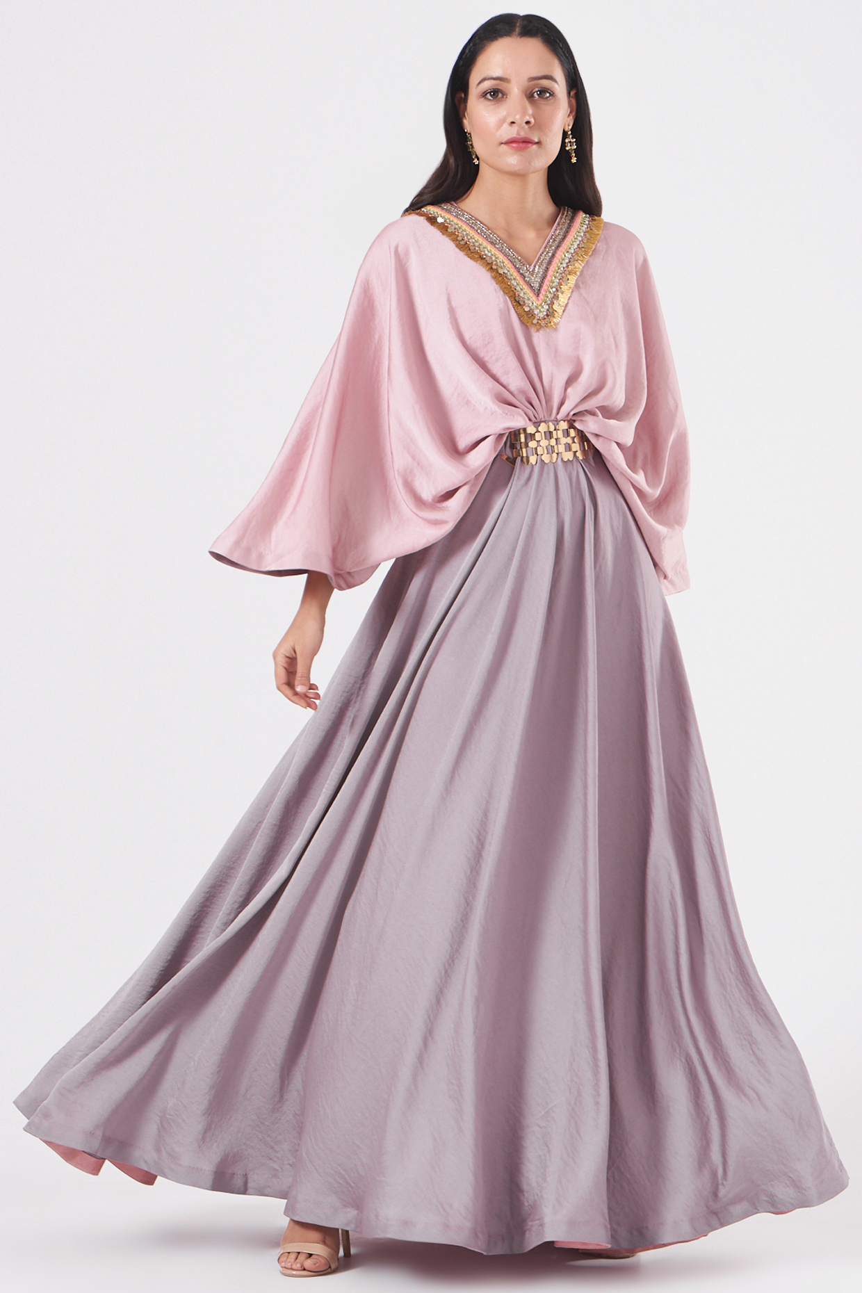 Pale Pink & Pale Grape Embroidered Kaftan by QBIK at Pernia's Pop Up Shop