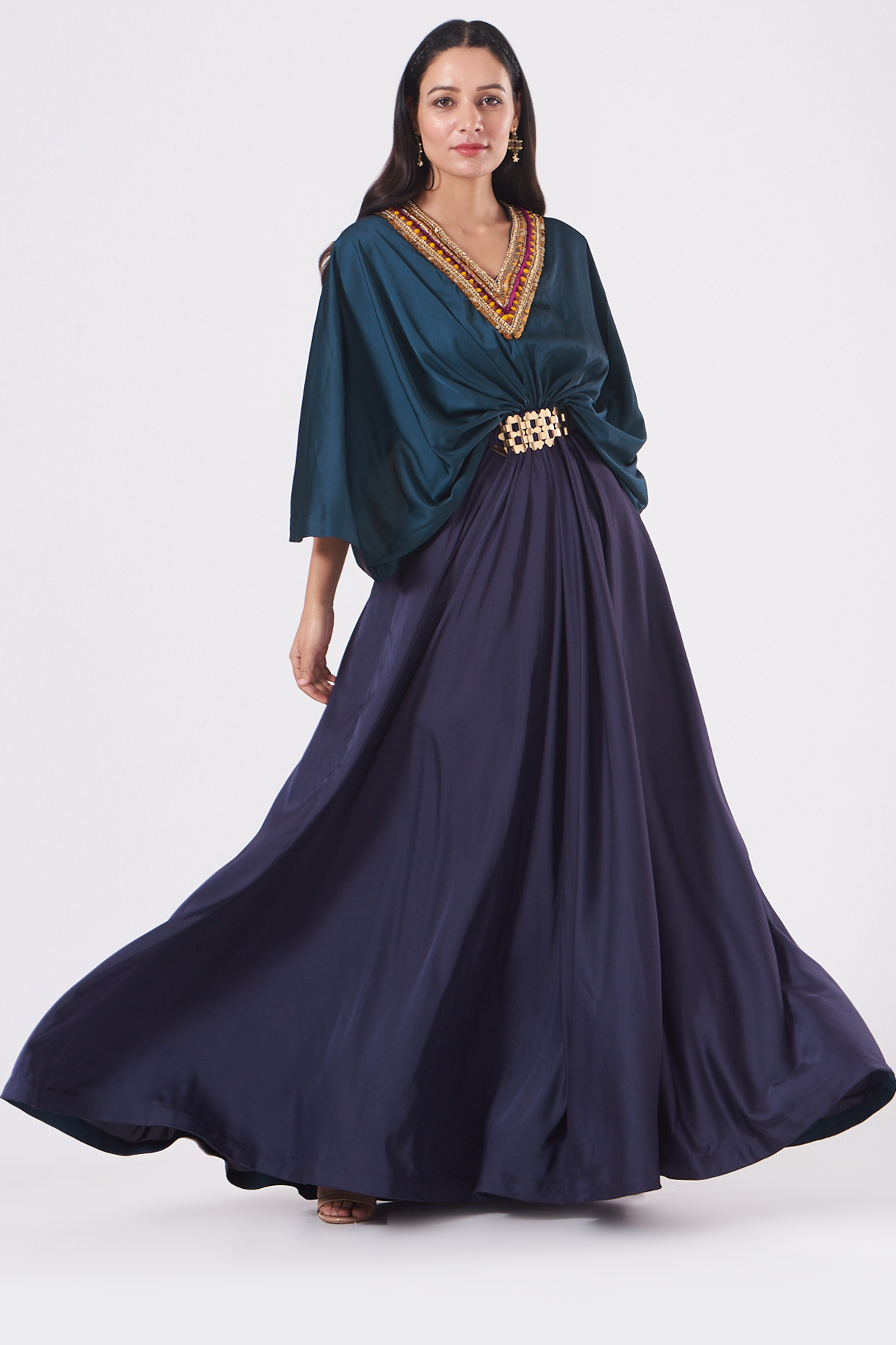 Cobalt Blue & Violet Embroidered Kaftan by QBIK at Pernia's Pop Up Shop