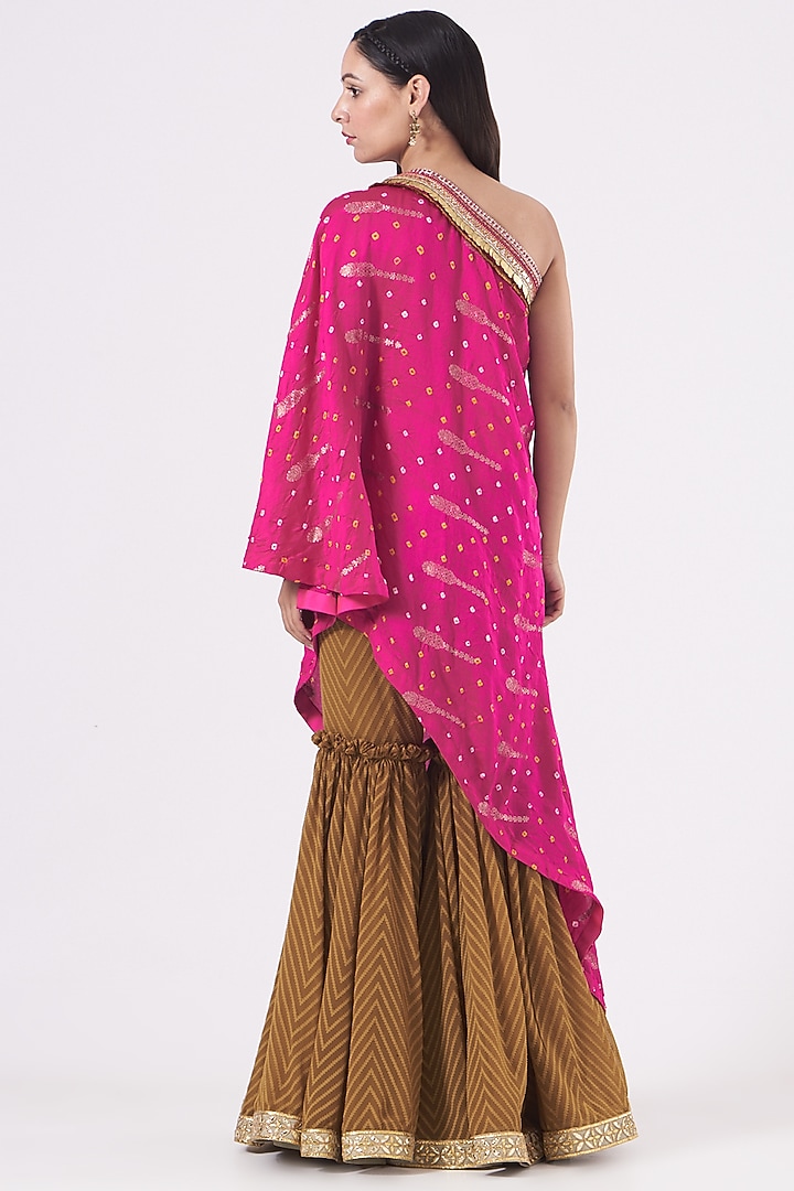 Fuchsia Hand Embroidered One-Shoulder Kaftan Set by QBIK at Pernia's Pop Up Shop