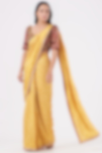 Citrus Yellow Embroidered Pleated Saree Set by QBIK