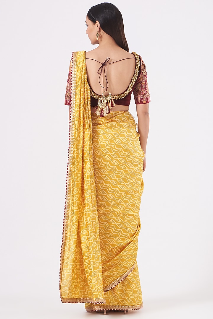 Citrus Yellow Embroidered Pleated Wedding Saree Set by QBIK at Pernia's Pop Up Shop