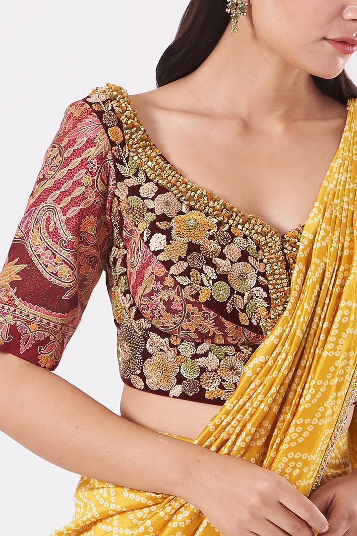 Citrus Yellow Embroidered Pleated Wedding Saree Set by QBIK at Pernia's Pop Up Shop