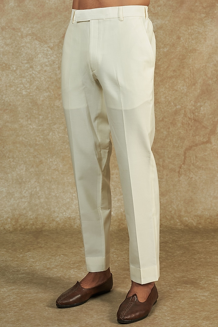 Off-White Viscose Wool Embroidered Groom Sherwani Set by Qbik Men at Pernia's Pop Up Shop