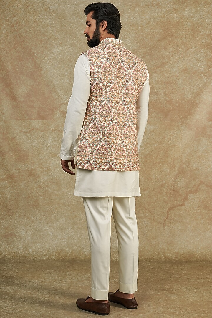 Ivory Kashmiri Embroidered Bundi Jacket With Kurta Set by Qbik Men at Pernia's Pop Up Shop
