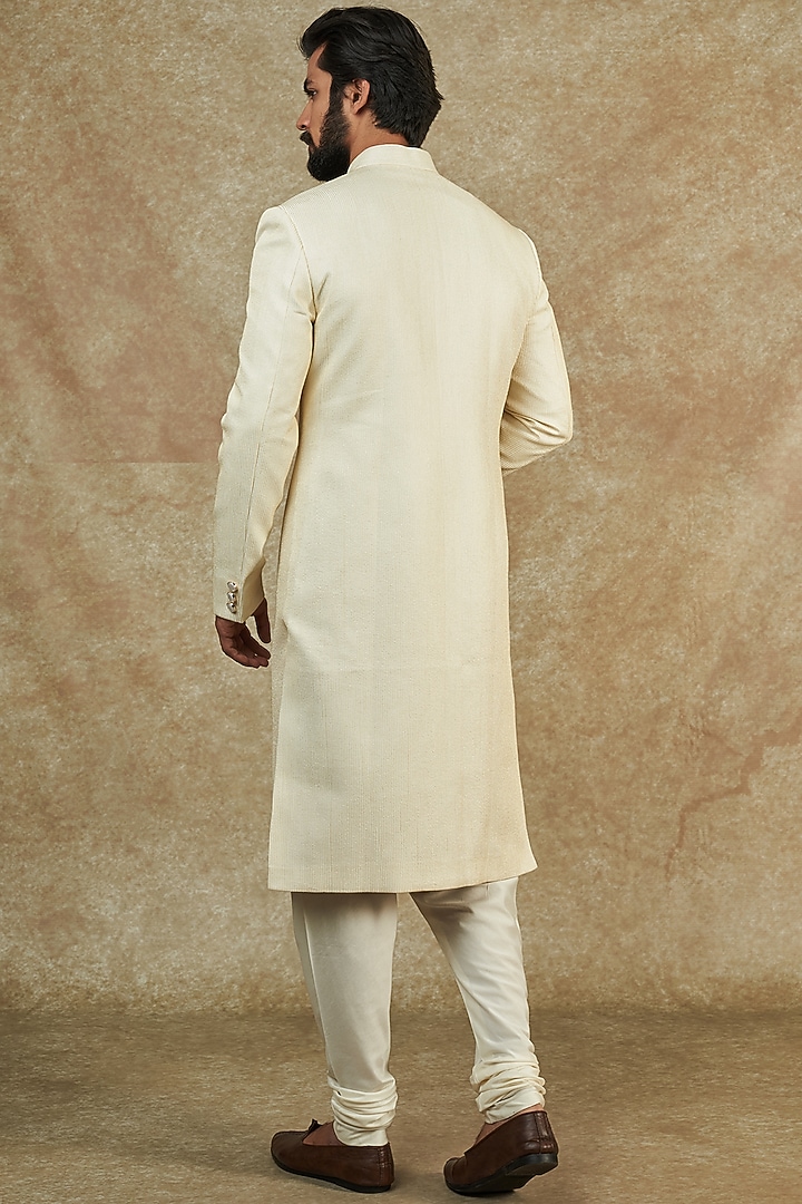 Ivory Cotton Silk Embroidered Groom Sherwani Set by Qbik Men at Pernia's Pop Up Shop