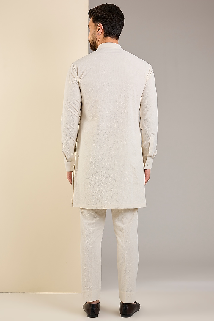 Ivory Cotton Matka Embellished Kurta Set by Qbik Men at Pernia's Pop Up Shop