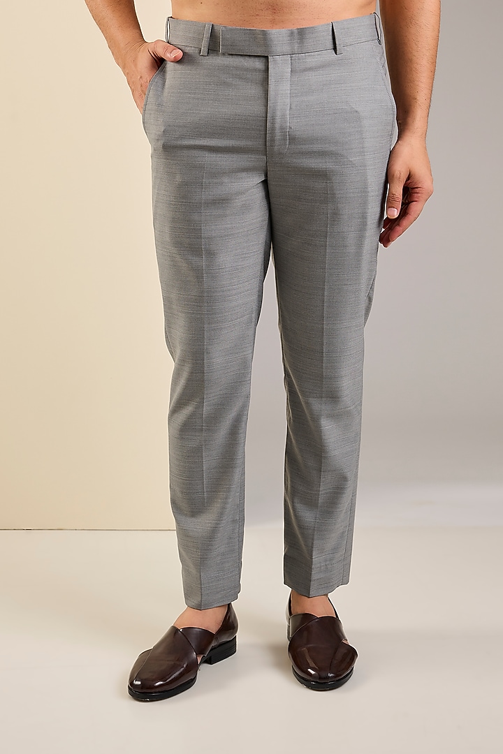 Grey Silk Jacquard Wedding Bandhgala Set by Qbik Men at Pernia's Pop Up Shop