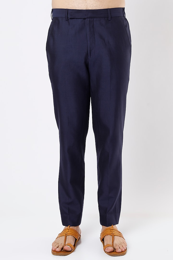 Midnight Blue Cotton Silk Kurta Set With Bundi Jacket by Qbik Men at Pernia's Pop Up Shop