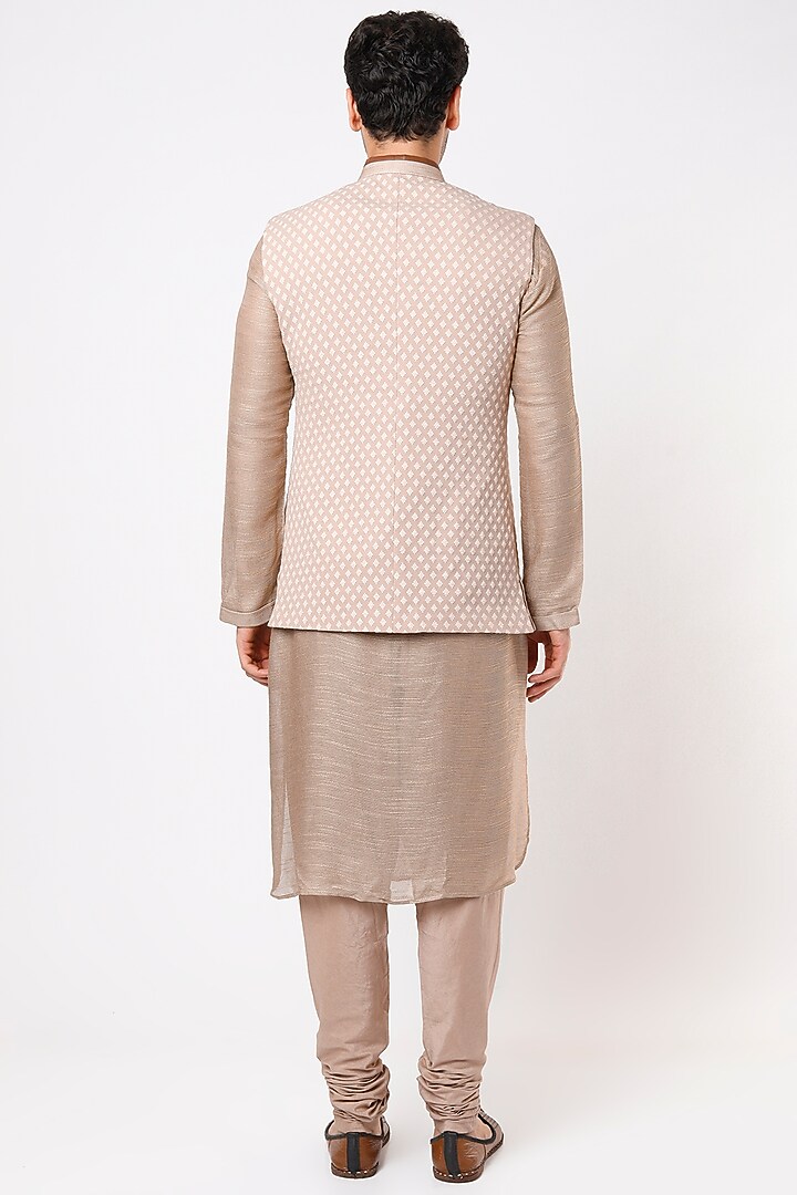 Beige Cowl Kurta Set With Bundi Jacket by Qbik Men at Pernia's Pop Up Shop