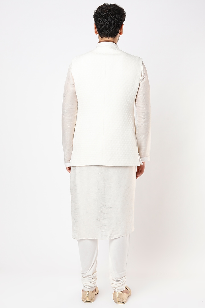 White Cowl Kurta Set With Bundi Jacket by Qbik Men at Pernia's Pop Up Shop