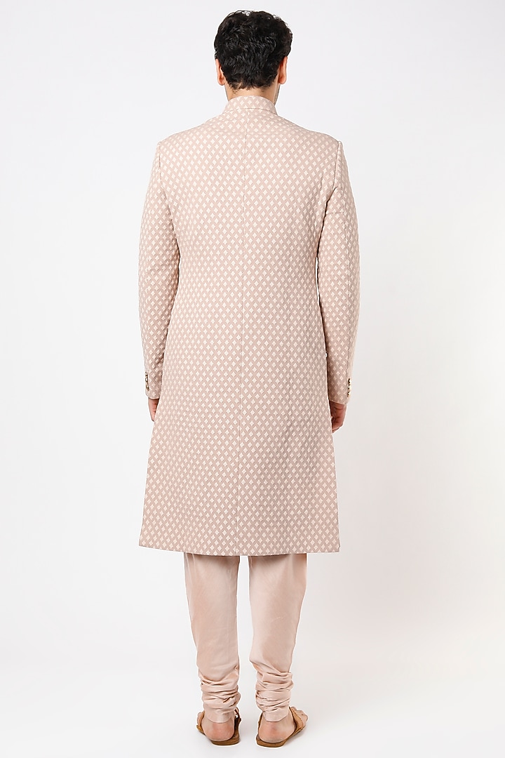 Blush Pink Viscose Wool Wedding Sherwani Set by Qbik Men at Pernia's Pop Up Shop