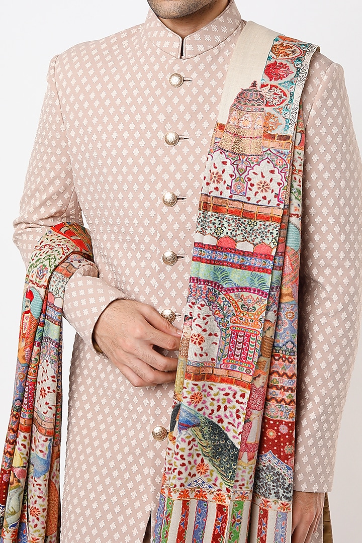 Blush Pink Viscose Wool Wedding Sherwani Set by Qbik Men at Pernia's Pop Up Shop