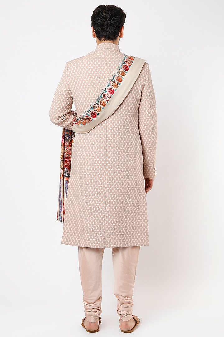 Blush Pink Viscose Wool Wedding Sherwani Set by Qbik Men at Pernia's Pop Up Shop