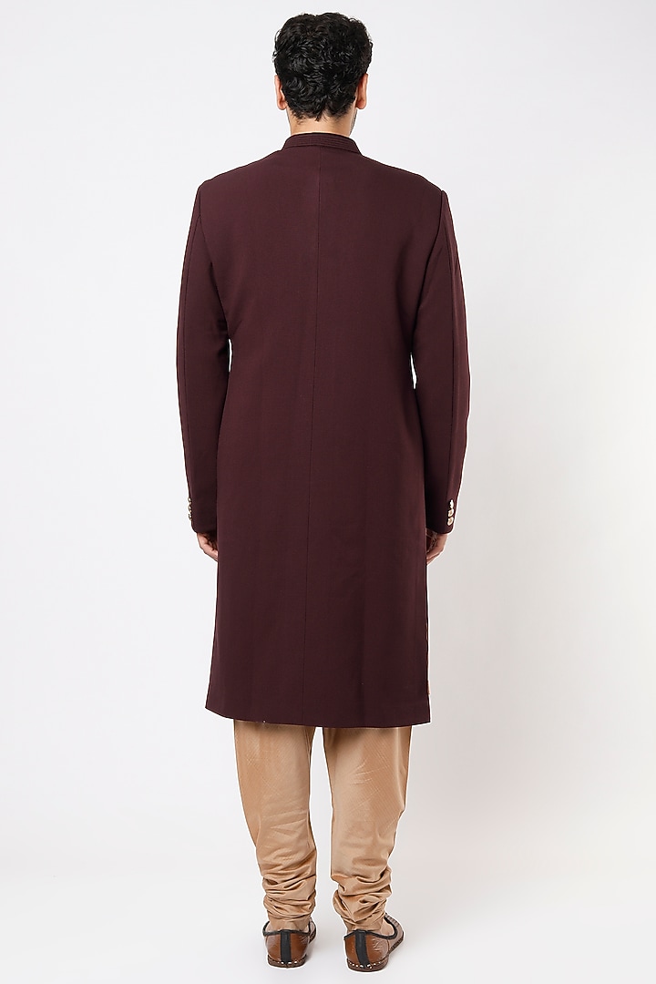 Wine Viscose Wool Wedding Sherwani Set by Qbik Men at Pernia's Pop Up Shop