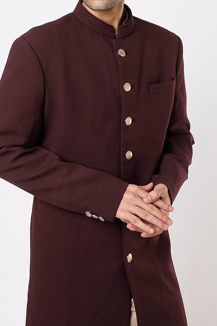 Wine Viscose Wool Wedding Sherwani Set by Qbik Men at Pernia's Pop Up Shop