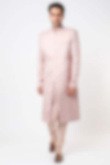 Blush Pink Viscose Wool Wedding Sherwani Set by Qbik Men at Pernia's Pop Up Shop