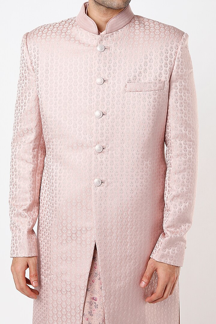 Blush Pink Viscose Wool Wedding Sherwani Set by Qbik Men at Pernia's Pop Up Shop