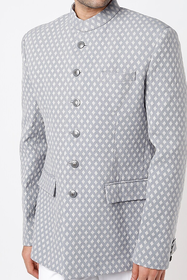 Sky Blue Viscose Wool Wedding Bandhgala Set by Qbik Men at Pernia's Pop Up Shop