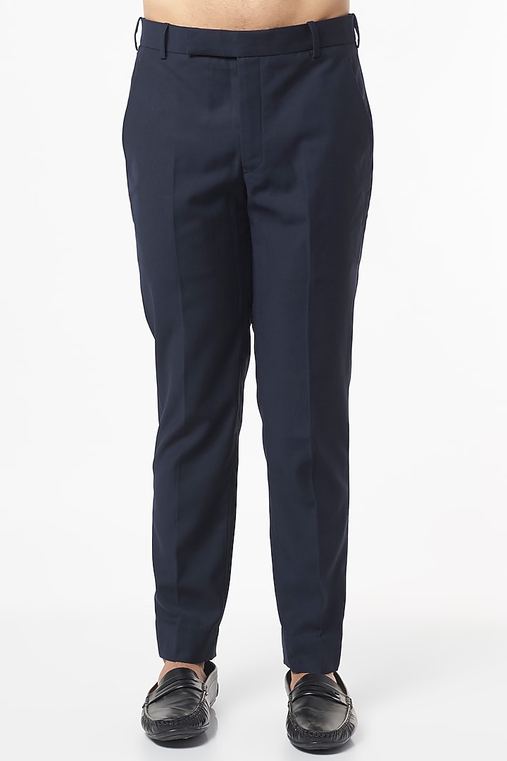 Midnight Blue Viscose Wool Wedding Bandhgala Set by Qbik Men at Pernia's Pop Up Shop