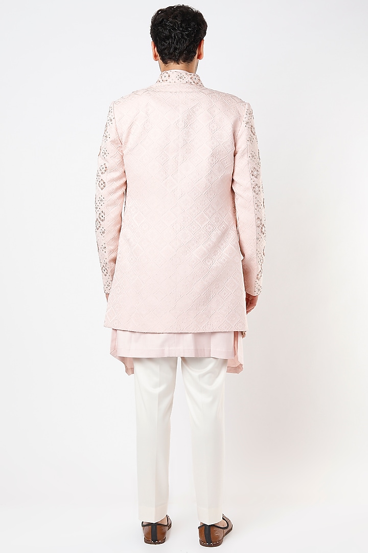 Blush Pink Viscose Wool Indo-Western Jacket Set by Qbik Men at Pernia's Pop Up Shop