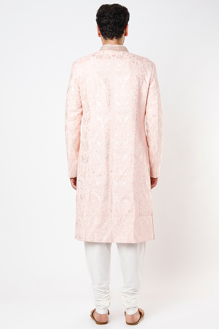 Blush Pink Georgette Groom Sherwani Set by Qbik Men at Pernia's Pop Up Shop