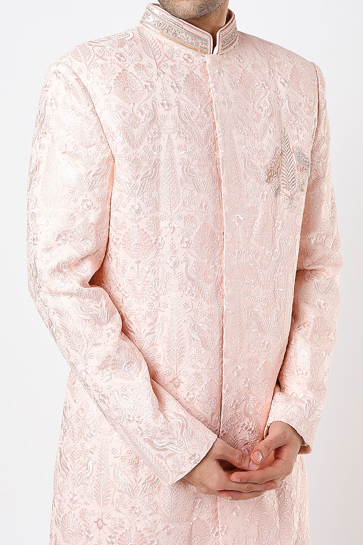 Blush Pink Georgette Groom Sherwani Set by Qbik Men at Pernia's Pop Up Shop