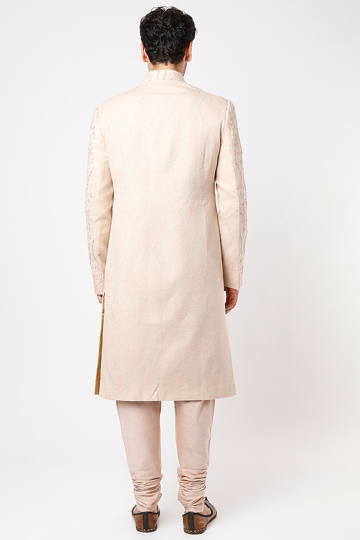Beige Wool Groom Sherwani Set by Qbik Men at Pernia's Pop Up Shop